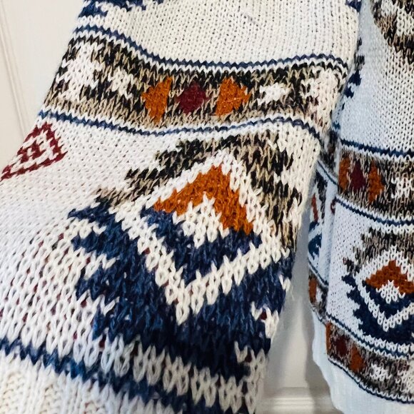 Almost Famous-Aztec Juniors Large Cream/Sherpa Hooded Open Front Cardigan-Soft - Picture 5 of 16